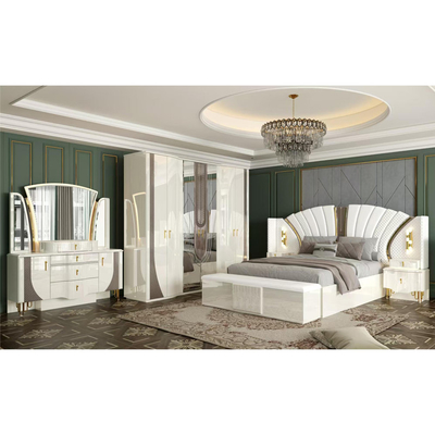 OEM Großhandel Weiß Royal Luxus Doppelbett King Size Meisterzimmer Modernes Zuhause Holzrahmen Vollzimmermöbel Set