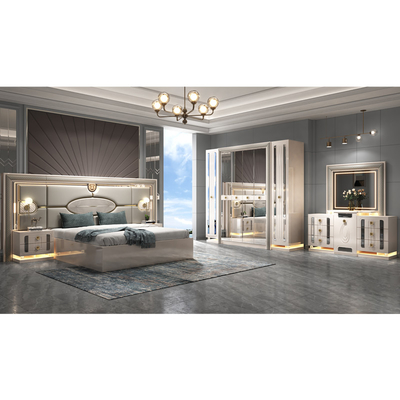 Moderne Luxus Holzrahmen Doppel King Size Bett Set Villa Home Master Room Königin Leder Holz Mdf Vollmöbel Schlafzimmer Sets