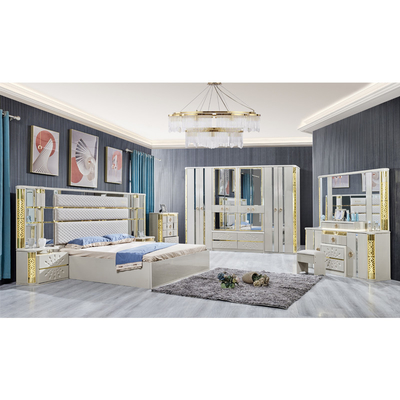 Modern Luxus Villa Holzrahmen King Size Schlafzimmer Zuhause Royal Classic Holz Königin Doppelleder Vollzimmermöbel Set