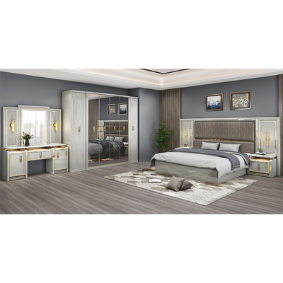 Komplett modernes Leder Holz Kingsize Bett 5 Stück Set Doppelzimmer Queen Full Luxus Home Schlafzimmer Möbel Set