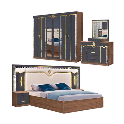 China Großhandel Billiges Holz MDF King Size Bett Set 5 Stück Doppelzimmer Modernes Luxus Holzrahmen Schlafzimmer Set Möbel