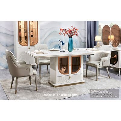 Elegantes Luxus-Esszimmertisch- und Stühle-Set für 6 Personen Möbel Home Storage Weiß Komplett Modern Große Holz-Esszimmer-Sets