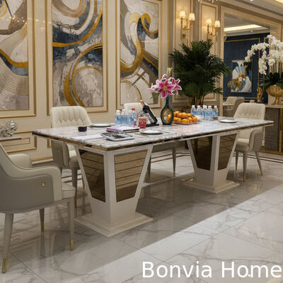 Modernes Luxushaus Holz Esstisch Set 6 Sitzstühle Rechteck Zuhause Restaurant Komplett Esszimmermöbel Set