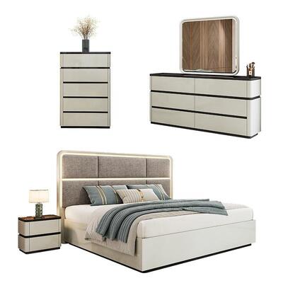 Chambre a Coucher Komplett Luxus Schlafzimmer Set Beleuchtete Kopfteile König Größe Bett Holzrahmen Doppel modernes Schlafzimmer Möbel Set