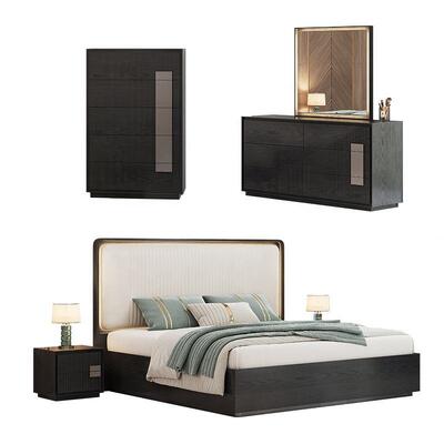 Minimalistisches Königsgroßbett Luxus Schlafzimmer Set Hotel Wohnung Holzrahmen Moderne Schlafzimmermöbel Set mit Kommode Seitenkabine