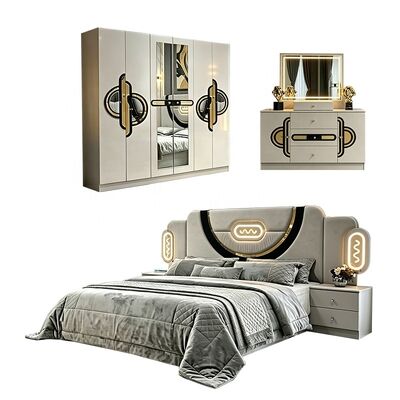 China Großhandel Billiges türkisches Schlafzimmermöbel-Set Holzrahmen Luxus-Königgröße-Bett Doppel-Full-Moderne Luxus-Schlafzimmer-Sets