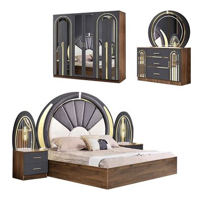 Schlafzimmer in türkischem Stil Luxus-Königgröße Schlafzimmer Zuhause Meisterzimmer Holzrahmen zeitgenössischer Komplett moderner Schlafzimmermöbel Set