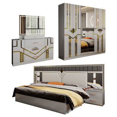 Großhandel Modern Design Doppelleder König Schlaf Kleiderschrank Kommode Full Set Home Holz Königin Größe Luxus Möbel Schlafzimmer Sets