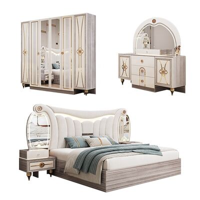 Luxuriöses modernes Schlafzimmermöbelset in King-Size-Größe mit beleuchtetem Kopfteil, Doppelbett, Holzrahmen, komplettes türkisches Meister-Schlafzimmer-Set