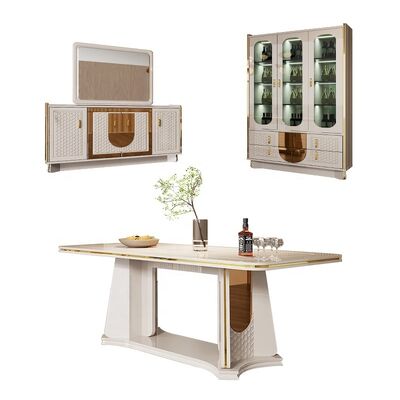 Ensembles De Salle Manger Complet Modern Home Dining Room Furniture Sets Wooden Luxury Dining Table with Sideboard Wine Cabinet