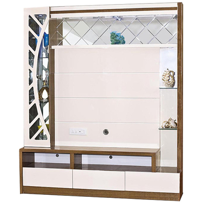 E1 MDF-Platte, automatischer Lift, weißer TV-Lift-Schrank, versteckter Pop-Up-Kamin