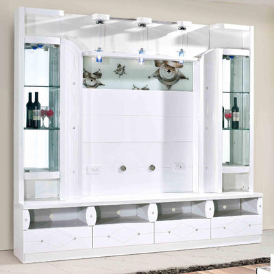 E1 MDF-Platte, automatischer Lift, weißer TV-Lift-Schrank, versteckter Pop-Up-Kamin