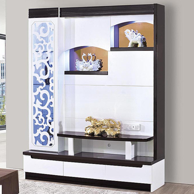 E1 MDF-Platte, automatischer Lift, weißer TV-Lift-Schrank, versteckter Pop-Up-Kamin