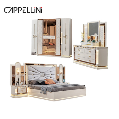 Luxus Royal Modern Holzrahmen Doppel King Size Bett Leder Kopfteil Zuhause Klassiker Königin Holz Vollzimmermöbel