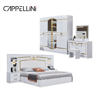 Luxus-Weißholz-Doppelleder-Königgröße-Bett-Haus-Haus-Hauszimmer-Modernes Holzrahmen-Full-Schlafzimmer-Möbel-Set