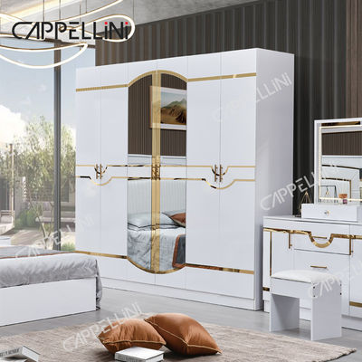 Luxus-Weißholz-Doppelleder-Königgröße-Bett-Haus-Haus-Hauszimmer-Modernes Holzrahmen-Full-Schlafzimmer-Möbel-Set