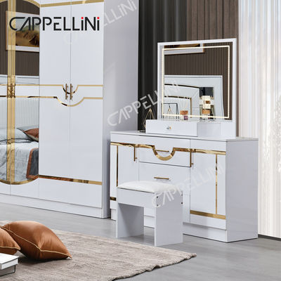 Luxus-Weißholz-Doppelleder-Königgröße-Bett-Haus-Haus-Hauszimmer-Modernes Holzrahmen-Full-Schlafzimmer-Möbel-Set