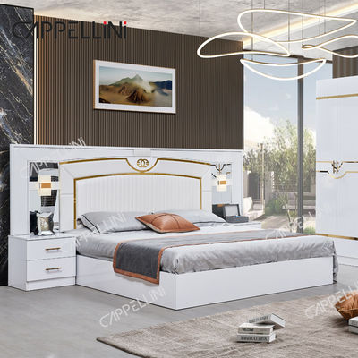 Luxus-Weißholz-Doppelleder-Königgröße-Bett-Haus-Haus-Hauszimmer-Modernes Holzrahmen-Full-Schlafzimmer-Möbel-Set
