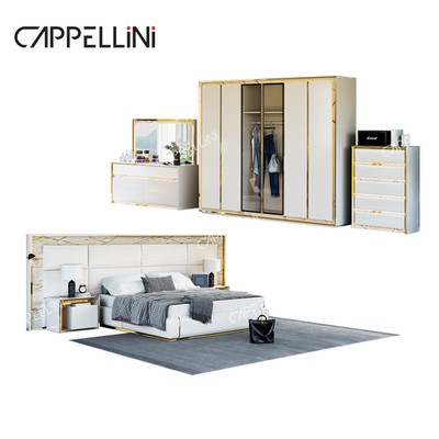 Zeitgenössisches weißes Ledertürm Holz King Size Bett Zuhause Doppel modern Luxus Holz Mdf Vollzimmermöbel Set