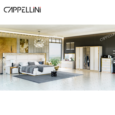 Zeitgenössisches weißes Ledertürm Holz King Size Bett Zuhause Doppel modern Luxus Holz Mdf Vollzimmermöbel Set
