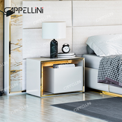 Zeitgenössisches weißes Ledertürm Holz King Size Bett Zuhause Doppel modern Luxus Holz Mdf Vollzimmermöbel Set