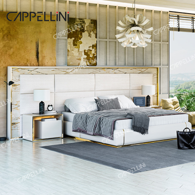 Zeitgenössisches weißes Ledertürm Holz King Size Bett Zuhause Doppel modern Luxus Holz Mdf Vollzimmermöbel Set