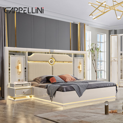 Luxus Holzrahmen Königsgroß Leder Schlafzimmer Set Doppelzimmer Königin Holz Modernes Vollzimmermöbel Set