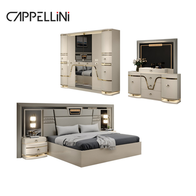 Zeitgenössische Klassiker Kingsize Lederbett Set Doppel Queen Royal Luxus Moderne Holz Mdf Vollzimmer Sets Möbel