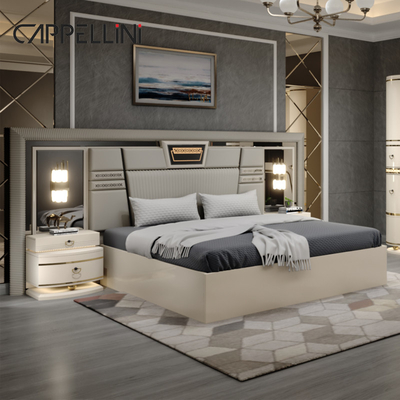 Zeitgenössische Klassiker Kingsize Lederbett Set Doppel Queen Royal Luxus Moderne Holz Mdf Vollzimmer Sets Möbel