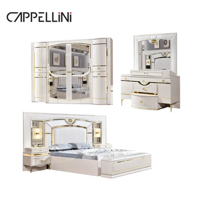 Weißes Zuhause Holz Leder Königin Bett Set Villa Meisterzimmer Holz König Größe Mdf Modern Luxus Voll Schlafzimmer Sets Möbel