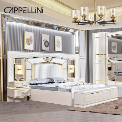 Weißes Zuhause Holz Leder Königin Bett Set Villa Meisterzimmer Holz König Größe Mdf Modern Luxus Voll Schlafzimmer Sets Möbel