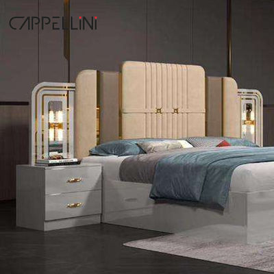 Billiges modernes Lederkopfhörer Schlafzimmer Queen Size Wohnung Doppelzimmer Holz Full King Schlafzimmer Möbel Set