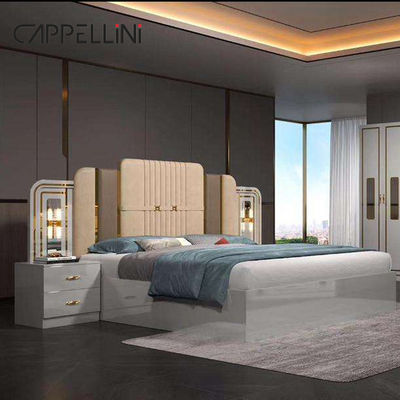 Billiges modernes Lederkopfhörer Schlafzimmer Queen Size Wohnung Doppelzimmer Holz Full King Schlafzimmer Möbel Set
