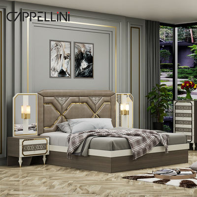 Billiges modernes Holzrahmen Doppel Kingsize Lederbett Lederkopfteil Luxus Holzmöbel Schlafzimmer Set