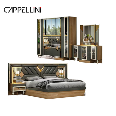 Amerikanisches Holzrahmen Doppelleder Kingsize-Bett Heim Meisterzimmer Suite Holz Billig Voll modernes Schlafzimmermöbel-Set