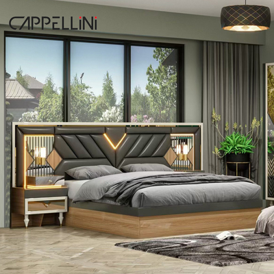 Amerikanisches Holzrahmen Doppelleder Kingsize-Bett Heim Meisterzimmer Suite Holz Billig Voll modernes Schlafzimmermöbel-Set