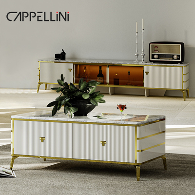 Nordic Moderne weiße Holz TV Schrank Aufbewahrung Wohnzimmer Möbel Luxus Holz TV-Stand Mit Kaffeetisch Set