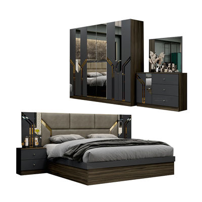 Großhandel Billig Luxus Holzrahmen Doppel King Size Bett Set Modernes Zuhause Türkisches Holz MDF Vollzimmer Set Möbel