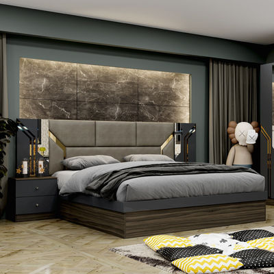 Großhandel Billig Luxus Holzrahmen Doppel King Size Bett Set Modernes Zuhause Türkisches Holz MDF Vollzimmer Set Möbel