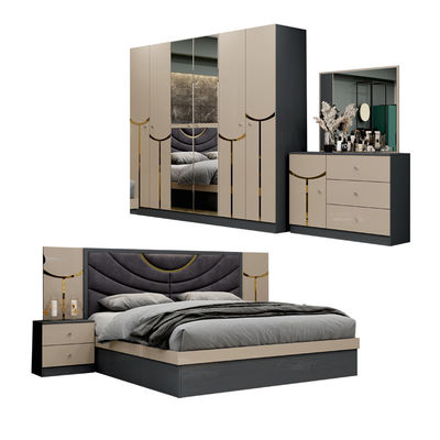 Großhandel Billig Luxus Holzrahmen Doppel King Size Bett Set Modernes Zuhause Türkisches Holz MDF Vollzimmer Set Möbel