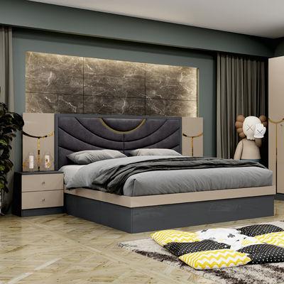 Großhandel Billig Luxus Holzrahmen Doppel King Size Bett Set Modernes Zuhause Türkisches Holz MDF Vollzimmer Set Möbel