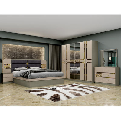 Billig Großhandel Türkischer Stil Holz Kingsize Bett Hotel Doppelholzrahmen Haus Modern Luxus Vollzimmermöbel Set