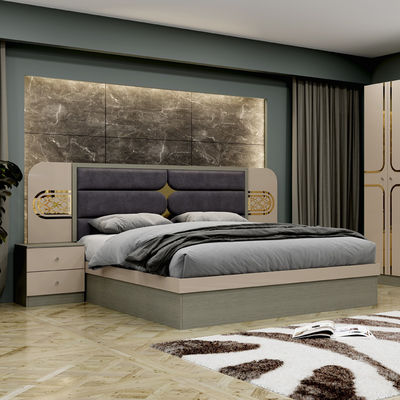 Billig Großhandel Türkischer Stil Holz Kingsize Bett Hotel Doppelholzrahmen Haus Modern Luxus Vollzimmermöbel Set