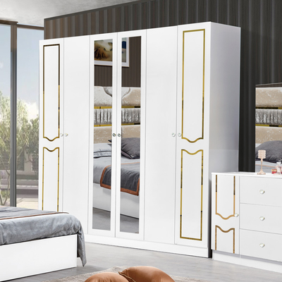 Hochglanz weißer Holzrahmen Doppelbett Suite Luxus King Size Modernes Design Mdf Schlafzimmermöbel