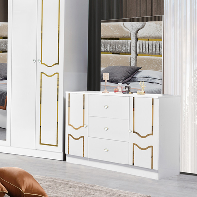 Hochglanz weißer Holzrahmen Doppelbett Suite Luxus King Size Modernes Design Mdf Schlafzimmermöbel