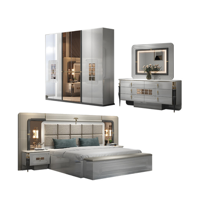 Hochwertiges, modernes, doppeltes Holzrahmen, Königsgroßbett, Holzbeleuchtung, Kopfteil, Meisterzimmer