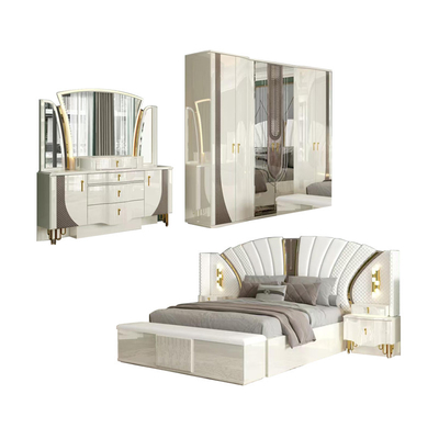 OEM Großhandel Weiß Royal Luxus Doppelbett King Size Meisterzimmer Modernes Zuhause Holzrahmen Vollzimmermöbel Set