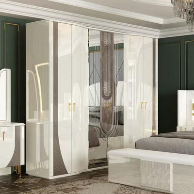 OEM Großhandel Weiß Royal Luxus Doppelbett King Size Meisterzimmer Modernes Zuhause Holzrahmen Vollzimmermöbel Set