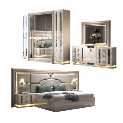 Moderne Luxus Holzrahmen Doppel King Size Bett Set Villa Home Master Room Königin Leder Holz Mdf Vollmöbel Schlafzimmer Sets