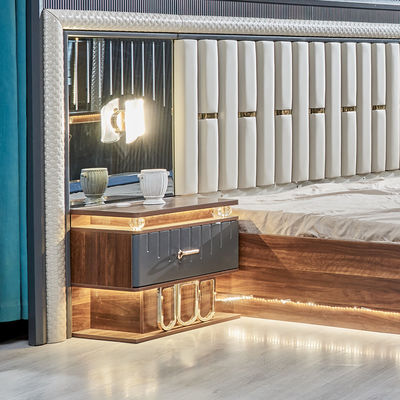 Hochwertiges modernes Holz Kingsize Doppelbett Set Leder Kopfteil Holz Luxus-Hausmöbel Schlafzimmer Sets